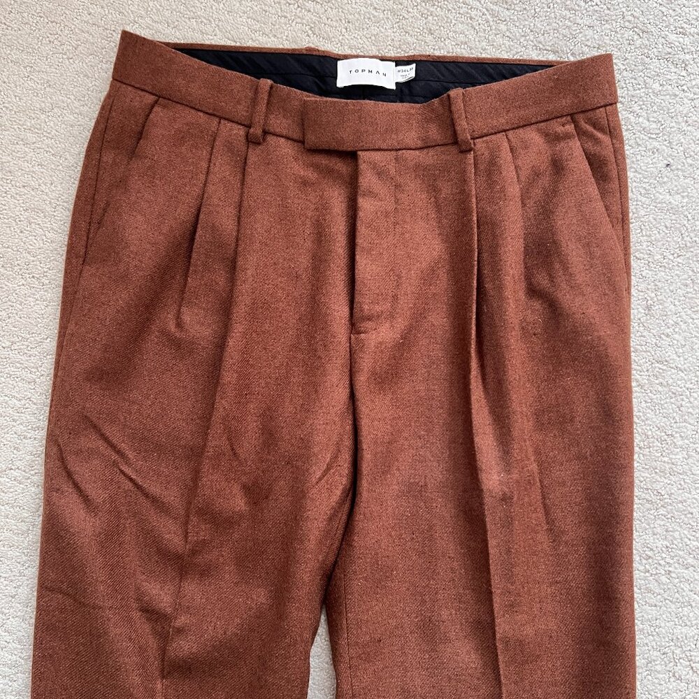 TOPMAN Pants Wool Trousers Brown size 34 Menswear Pleated Pant Topshop